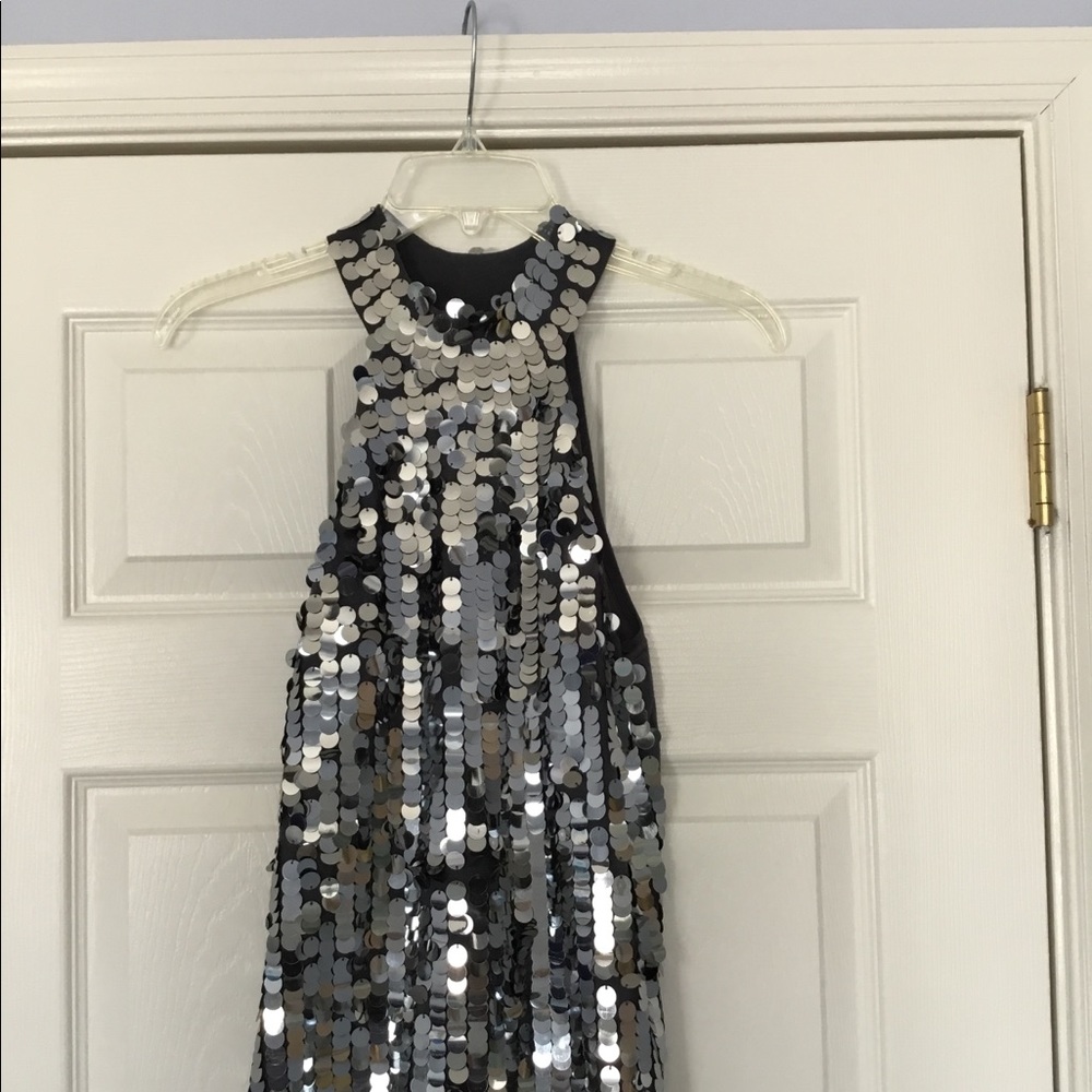 High neck cocktail sequined top